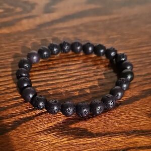 Black Lava Rock Beaded Bracelet, NWOT